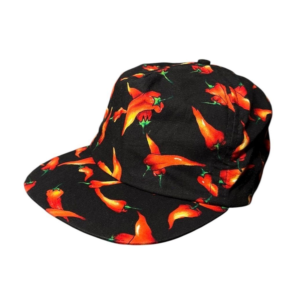 Y2K Black and red chili pepper print snapback cap #streetwear